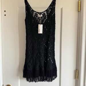 Black Crochet Sleeveless Swim Coverup Dress